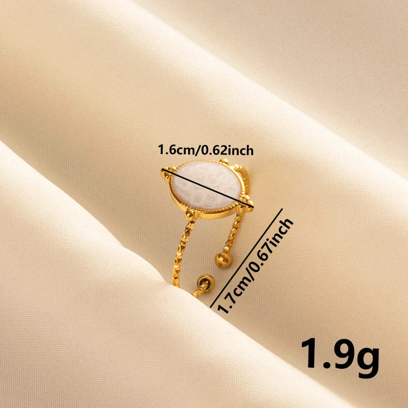 خواتم مفتوحة فاخرة بتصميم غير منتظم من الفولاذ المقاوم للصدأ، مطلية بالمينا البيضاء، بلون ذهبي بوهيمي، قابلة للتعديل، مناسبة للنساء، هدايا مجوهرات ساحرة