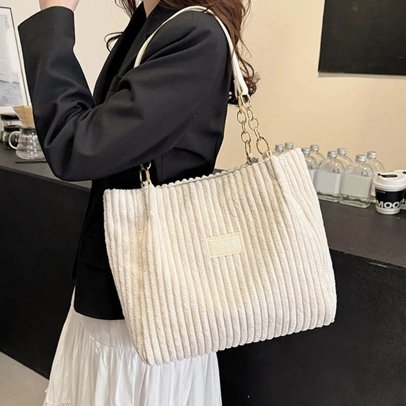 حقيبة توت أنيقة من قماش مخملي بلون واحد، حقيبة كتف نسائية كاجوال للتنقل والعمل، حقيبة تسوق