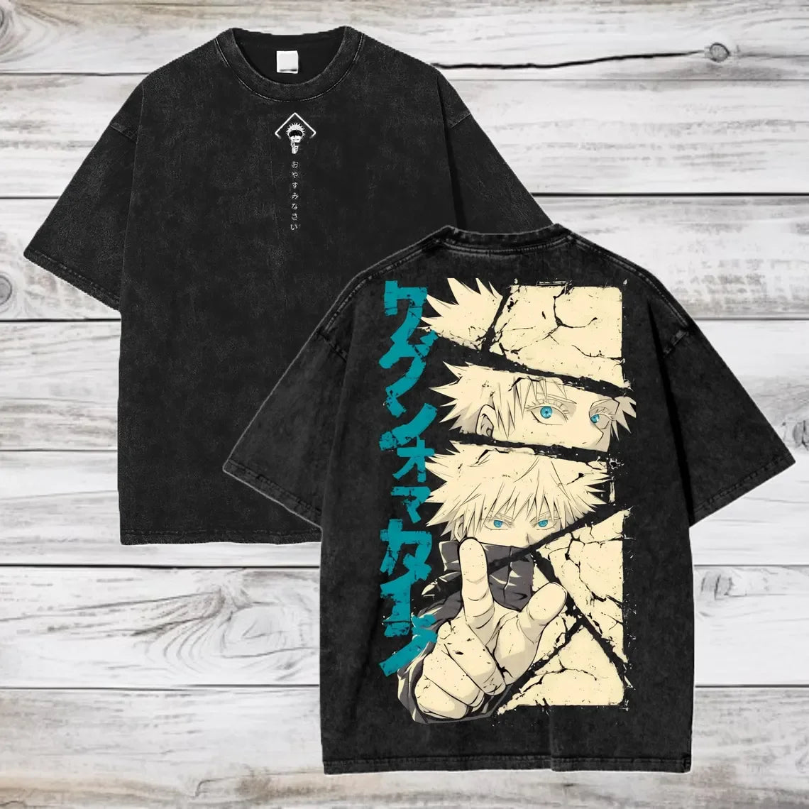 Gojo Satoru Jujutsu Kaisen Men's Washed 100% cotton T-shirt Summer Casual short-sleeved T-shirt