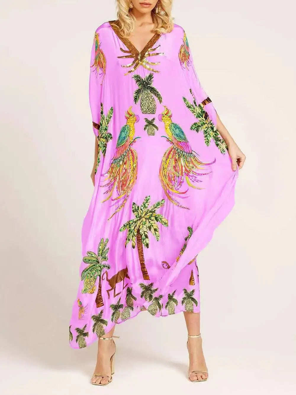 Women Bohemian Maxi Dresses 2025 Summer Loose V-neck Fashion Sexy Hipster Elegant Retro Printed Female Casual Long Robe Vestidos