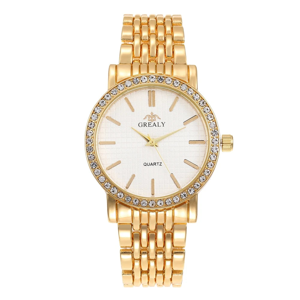 ساعات نسائية عصرية جديدة، ساعات يد أنيقة وبسيطة مرصعة بأحجار الراين، ساعات كوارتز فاخرة للنساء، ساعات ذهبية نسائية، ساعات ريلوجيو فيمينينو