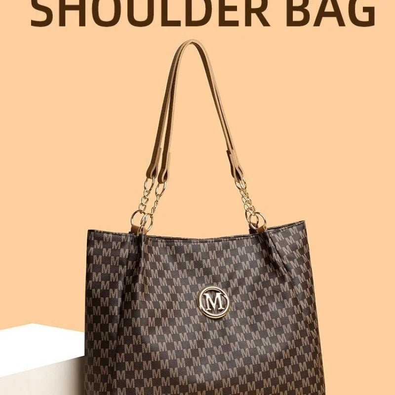 حقيبة تسوق نسائية جديدة للتنقل، عصرية وأنيقة، بكتف واحد، سعة كبيرة، بتصميم بسيط بنقشة كلاسيكية