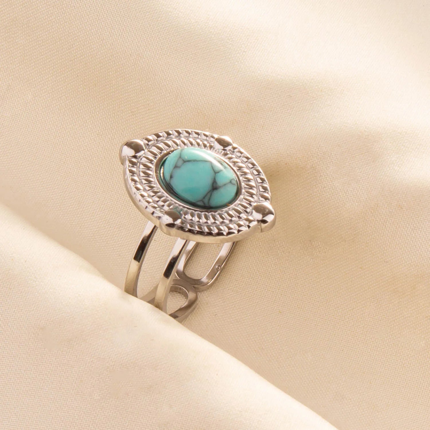 5 قطع من الخواتم الفنية البوهيمية المفتوحة المرصعة بحجر الفيروز الأزرق الفاتح، قابلة للتعديل، مصنوعة من الفولاذ المقاوم للصدأ، هدايا مجوهرات بوهيمية للنساء