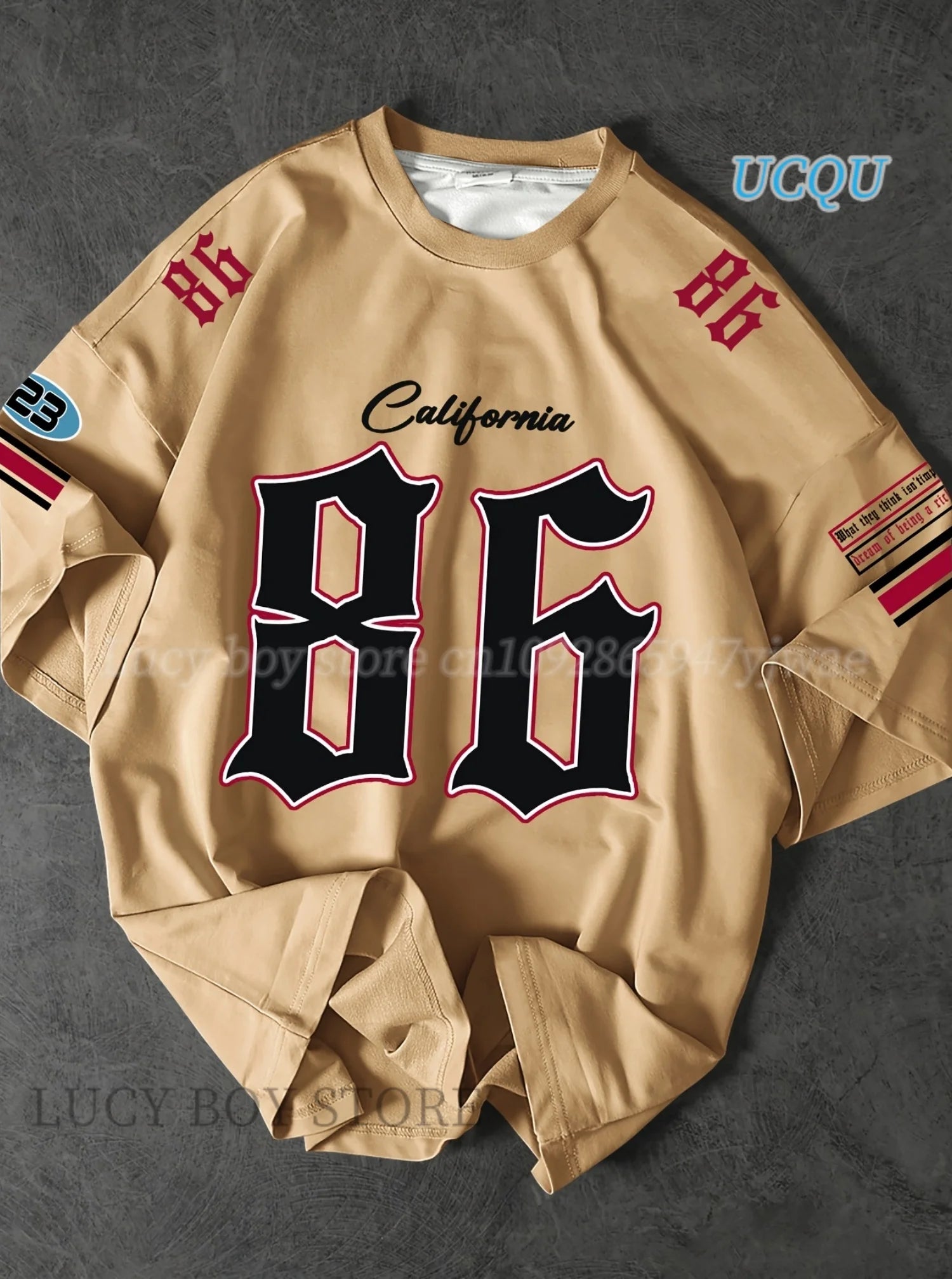 تي شيرت رجالي رياضي مطبوع عليه شعار كاليفورنيا 86 بأكمام قصيرة ورقبة دائرية وقميص كرة قدم للسباقات وقمصان كاجوال عتيقة ملابس رجالية