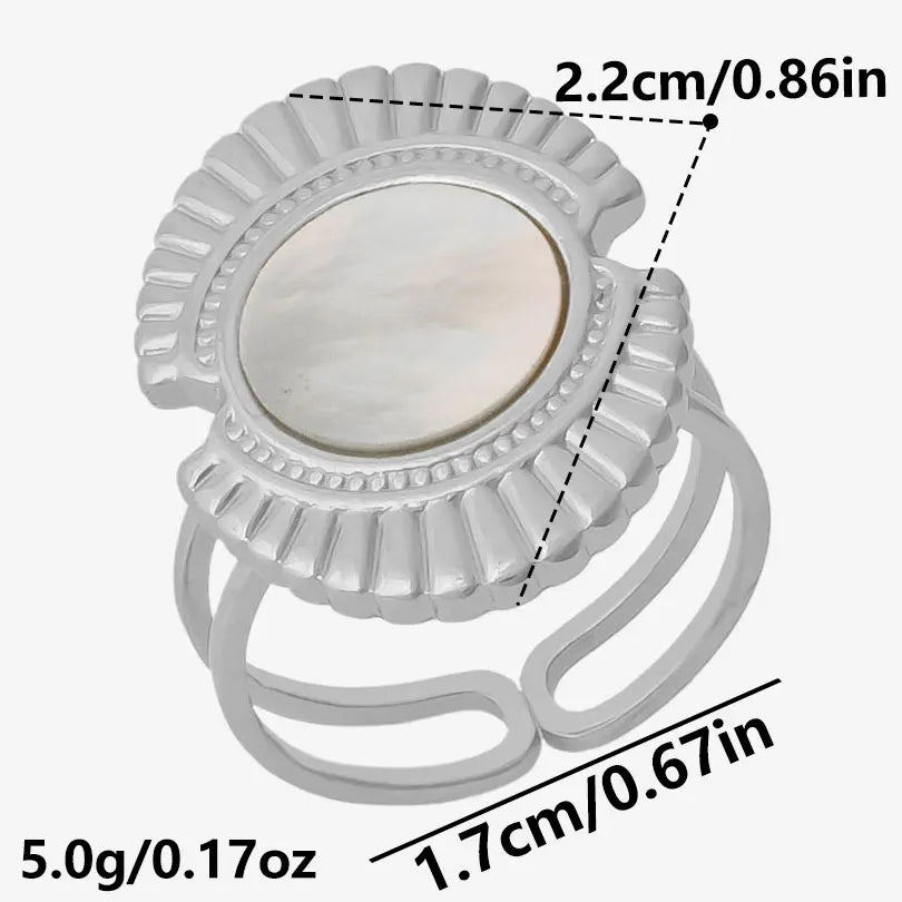 خاتم واحد عصري من الفولاذ المقاوم للصدأ، بتصميم هندسي مستوحى من البحر الطبيعي، مفتوح وسميك، بنمط صدفة بحرية، قطعة واحدة، مجوهرات نسائية عتيقة غير منتظمة