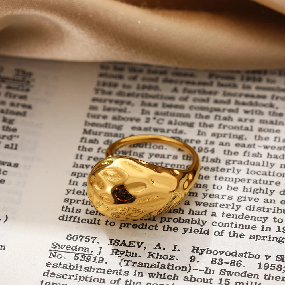 خواتم إبداعية من الفولاذ المقاوم للصدأ بلون ذهبي للنساء، بتصميم بانك جريء وغير منتظم، وخاتم دائري أملس على شكل قبة، قطعة مجوهرات مميزة، هدية مثالية.