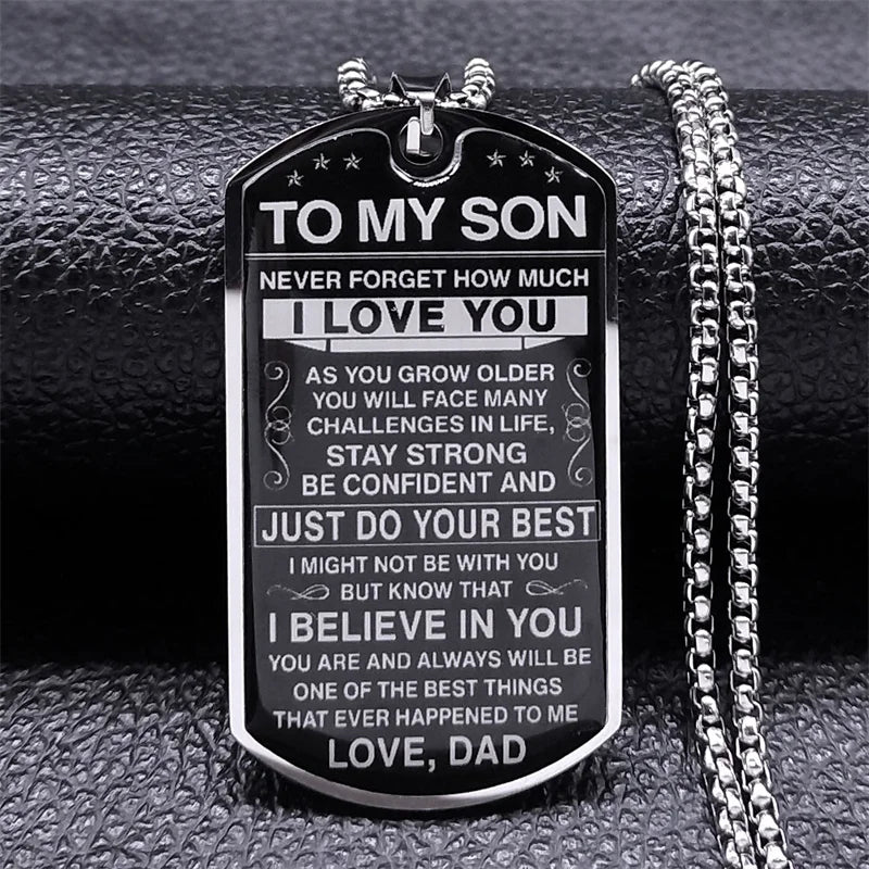 To My Son I Love You Pendant Necklace Stainless Steel Dog Tag Letters Chain Necklaces Gift Jewelry Love Dad Inspiration Kids