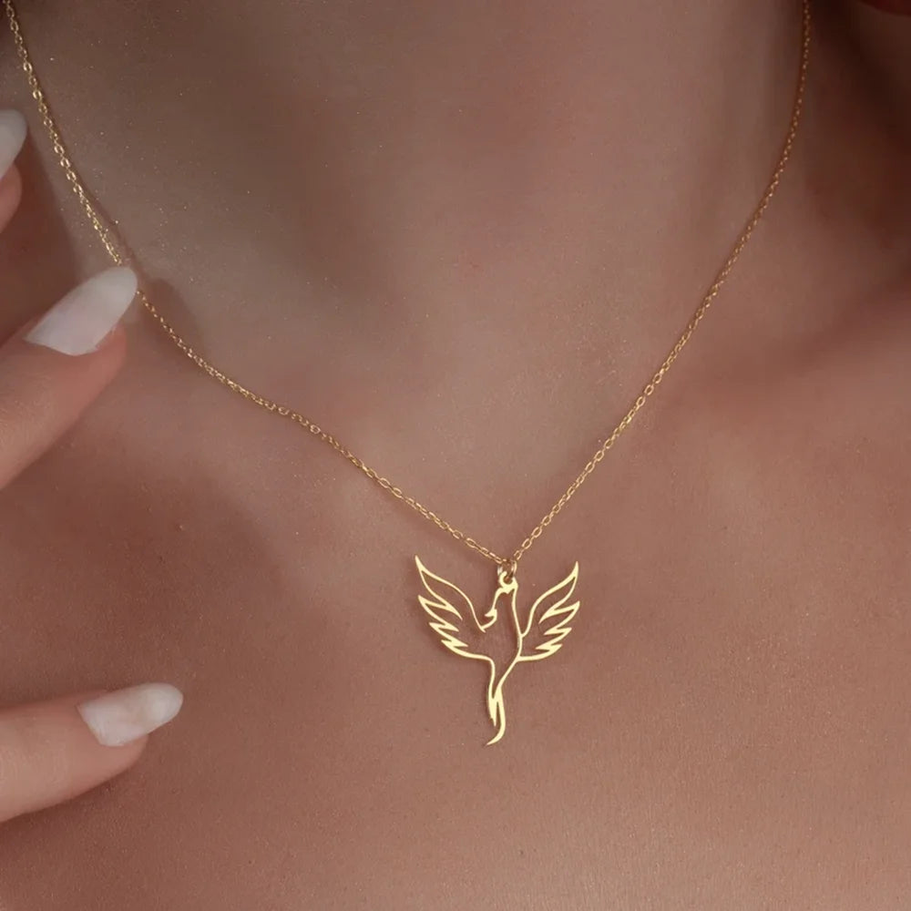 Stainless Steel Phoenix Necklace Sacred Bird Pendant Necklaces Exquisite Phoenix Jewelry Gift For Women
