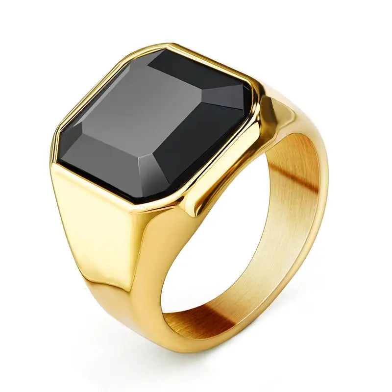 خاتم رجالي جديد بتصميم بانك روك، مصنوع من الفولاذ المقاوم للصدأ، مرصع بحجر الزركون المكعب الأسود، مناسب لحفلات الهيب هوب وحفلات الزفاف.