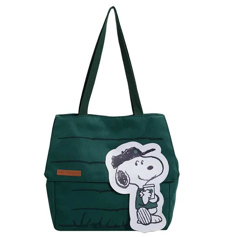 حقيبة قماشية كاجوال كبيرة الحجم مطبوعة عليها صورة سنوبي كرتونية جديدة من MINISO، حقيبة يد عصرية للطلاب بكتف واحد