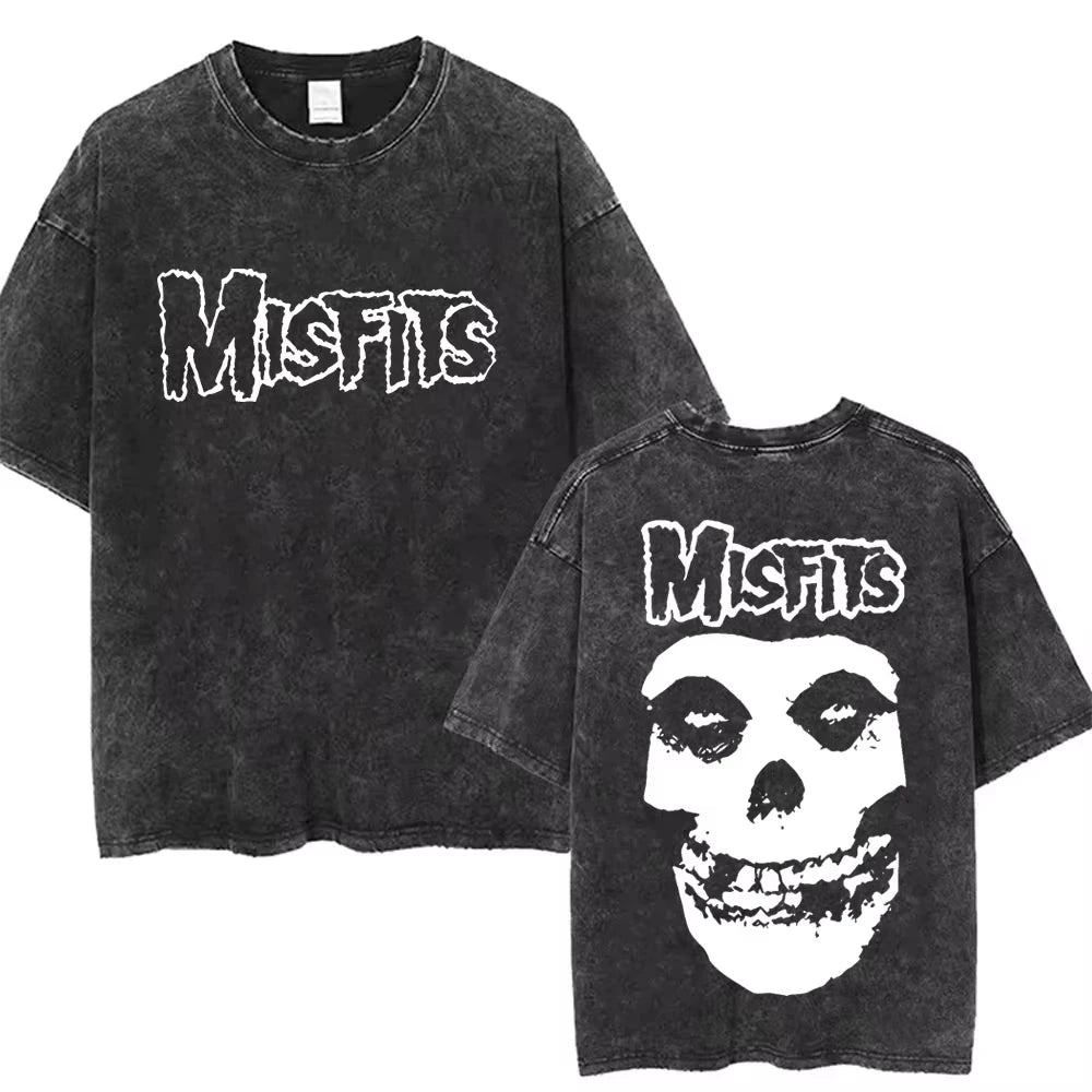 تي شيرت رجالي ونسائي كاجوال عصري بمقاس كبير مطبوع عليه شعار فرقة البانك المتشددة Misfits