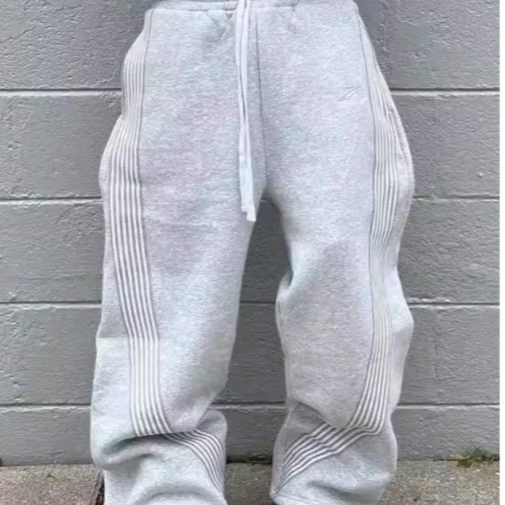 Men's Striped Casual Pants Loose Straight Leg Versatile Sports Pants Retro Streetwear Men's Pants