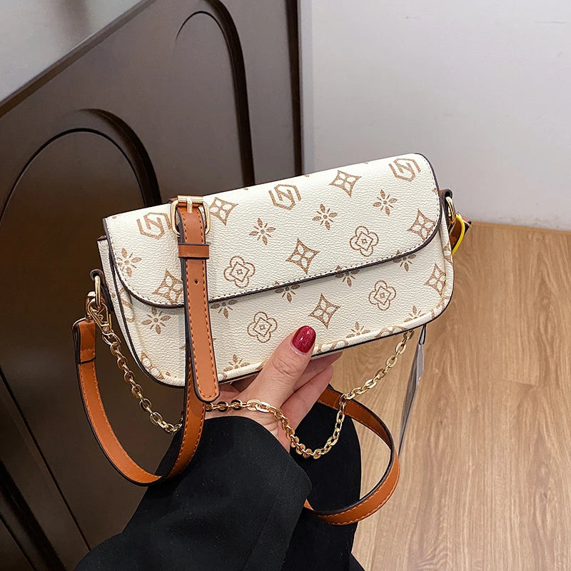 حقيبة مربعة صغيرة مطبوعة بأسلوب ريترو عصري؛ حقيبة كتف مفردة متعددة الاستخدامات؛ حقيبة كروس تحت الذراع.