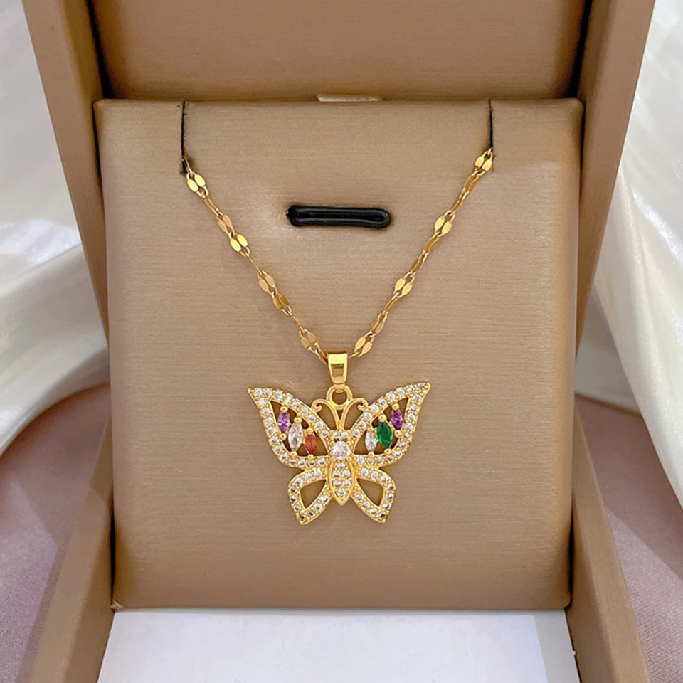 قلادة زاكول الكلاسيكية من الفولاذ المقاوم للصدأ بلون ذهبي للنساء، مزينة بقلادة على شكل قلب هندسي مرصعة بالزركون اللامع، هدية مجوهرات