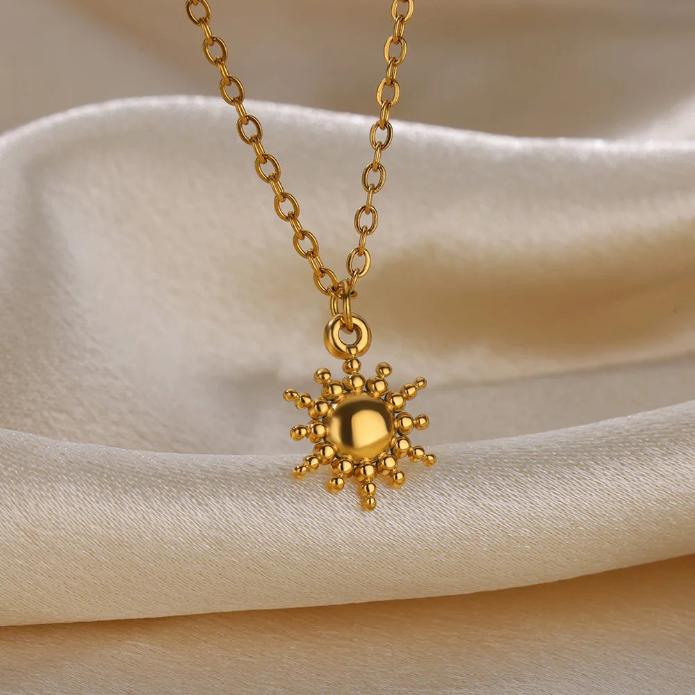 قلادة هندسية من الفولاذ المقاوم للصدأ للنساء، قلادة عباد الشمس العصرية، سلسلة الترقوة، إكسسوارات المجوهرات الجمالية للنساء