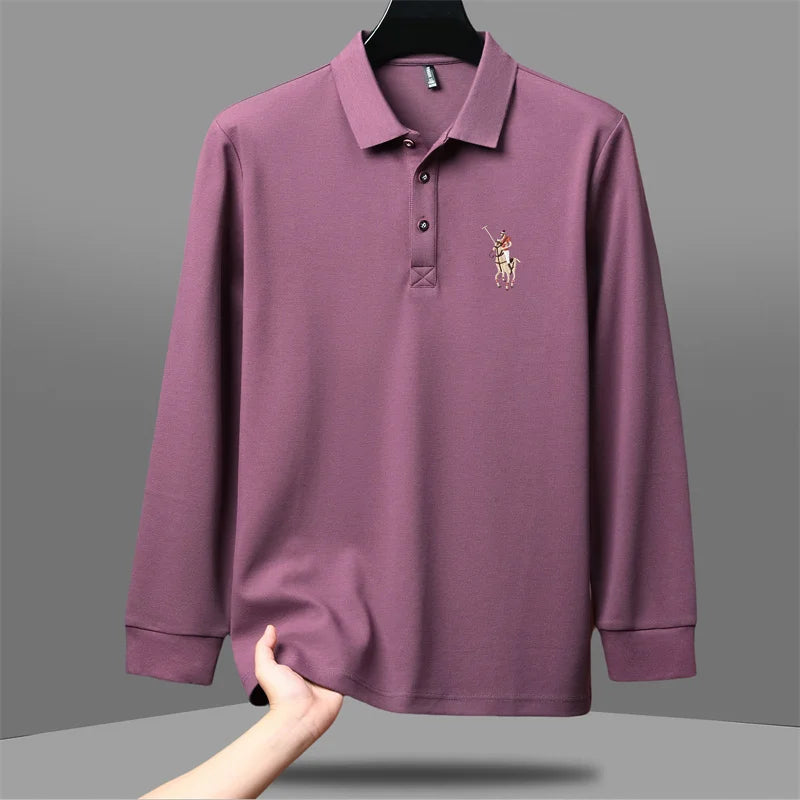 قميص بولو أمريكي للرجال خريف وشتاء عصري من العلامة التجارية العصرية غير الرسمية مطرز بأكمام طويلة للرجال