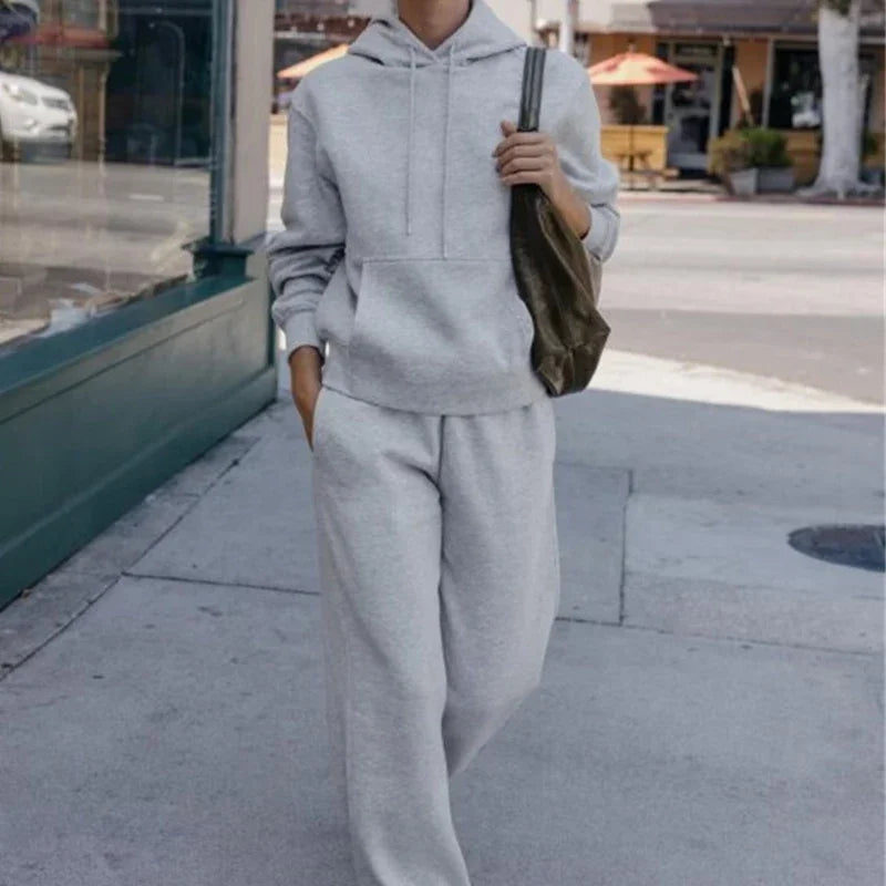 طقم بدلة نسائية كاجوال مكون من هودي وسويت شيرت وتيشيرت وبنطلون وبلوفر بسيط بأكمام طويلة وقمصان رياضية وبنطلون طويل وملابس خارجية للخريف