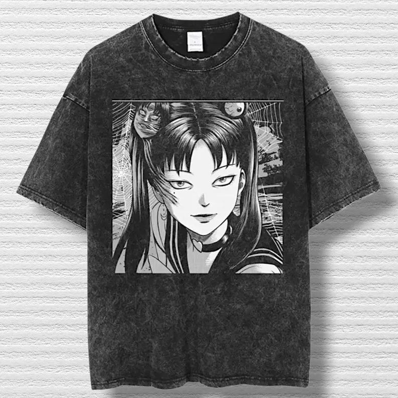 تي شيرت تومي من مجموعة جونجي إيتو، تي شيرت بطبعة رسومية أنمي ريترو، تي شيرت مانجا، جديد للجنسين، تي شيرت قطني كبير الحجم، كاجوال