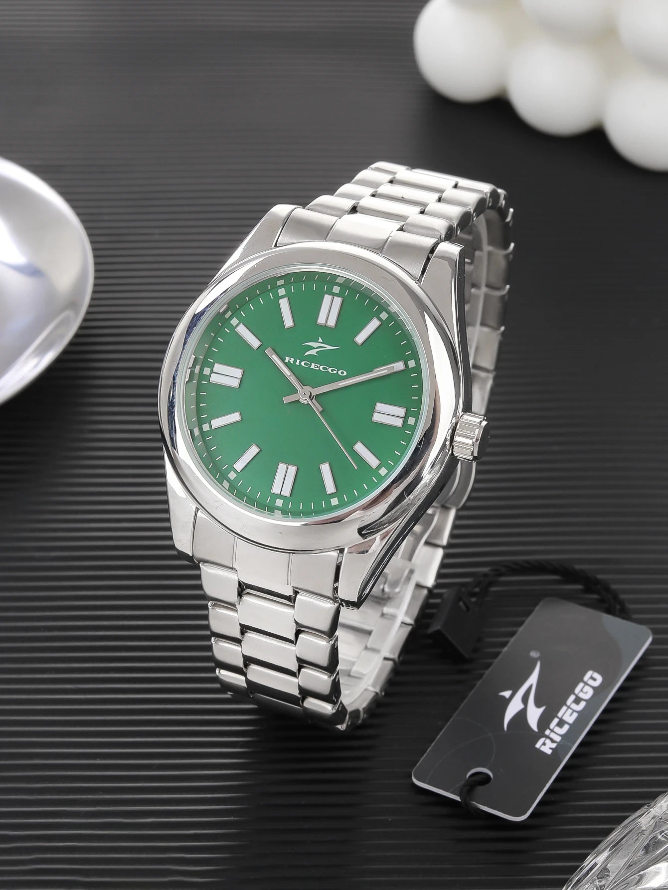 Ricecgo 1 Men's Classic Quartz Watch - Business Style, Round Dial, Bar Scale, Calendar Display, Stainless Steel Strap, Quartz Movement, Suitable for Daily Wear, Ideal Gift for Birthdays or Special Occasions, Father's Day Gift