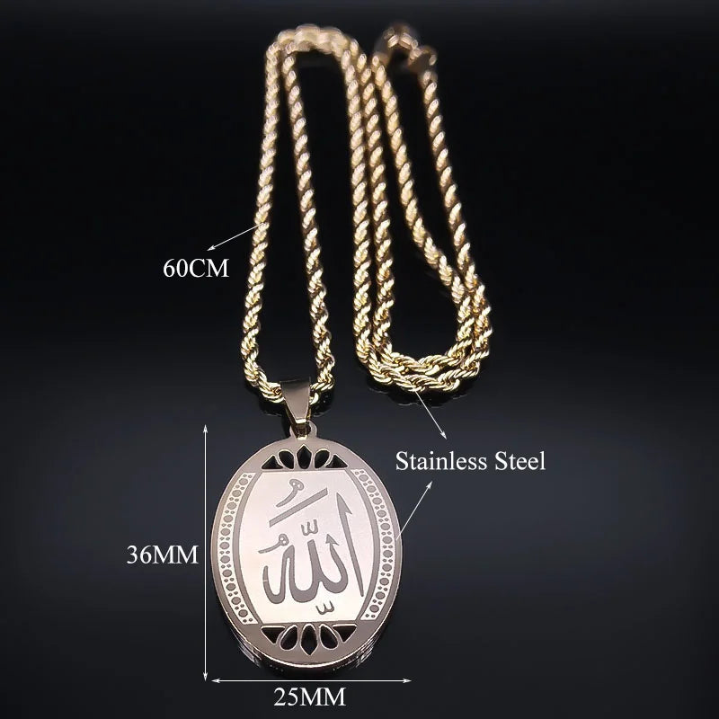Muslim Islamic Quran Allah Stainless Steel Statement Necklace for Men Gold Color Chain Necklace Jewelry collier homme N1208S02