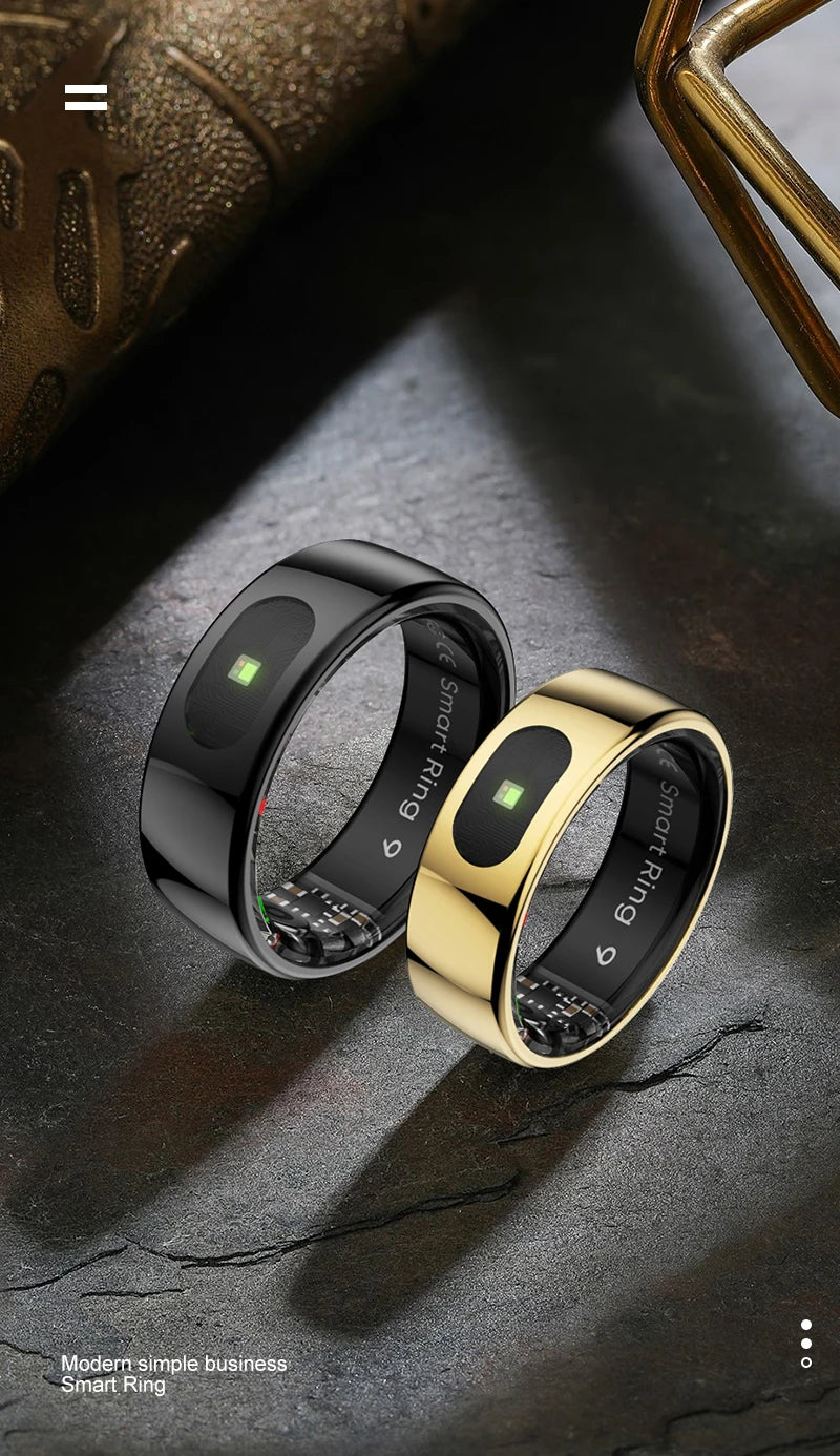 خاتم ذكي R08 للرجال والنساء مع حافظة شحن، معدل ضربات القلب، أكسجين الدم، مراقب درجة حرارة الجلد، مقاوم للماء حتى عمق 5 أمتار لنظامي التشغيل Android وiOS