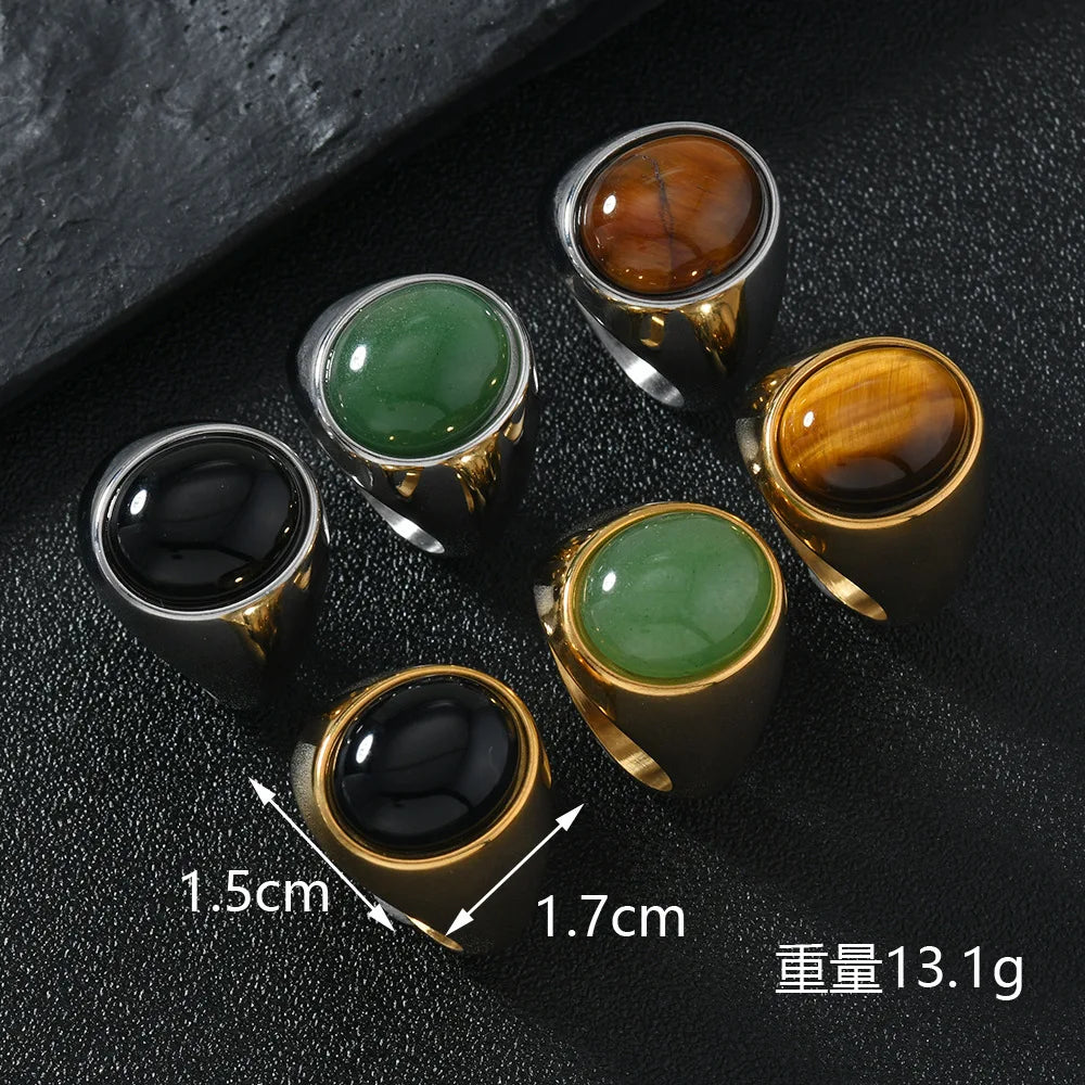 Vintage 316L Stainless Steel Black Pink Green Stone Ring For Women Men 2025 New Finger Fashion Jewelry Accessories 6-12 Big Size