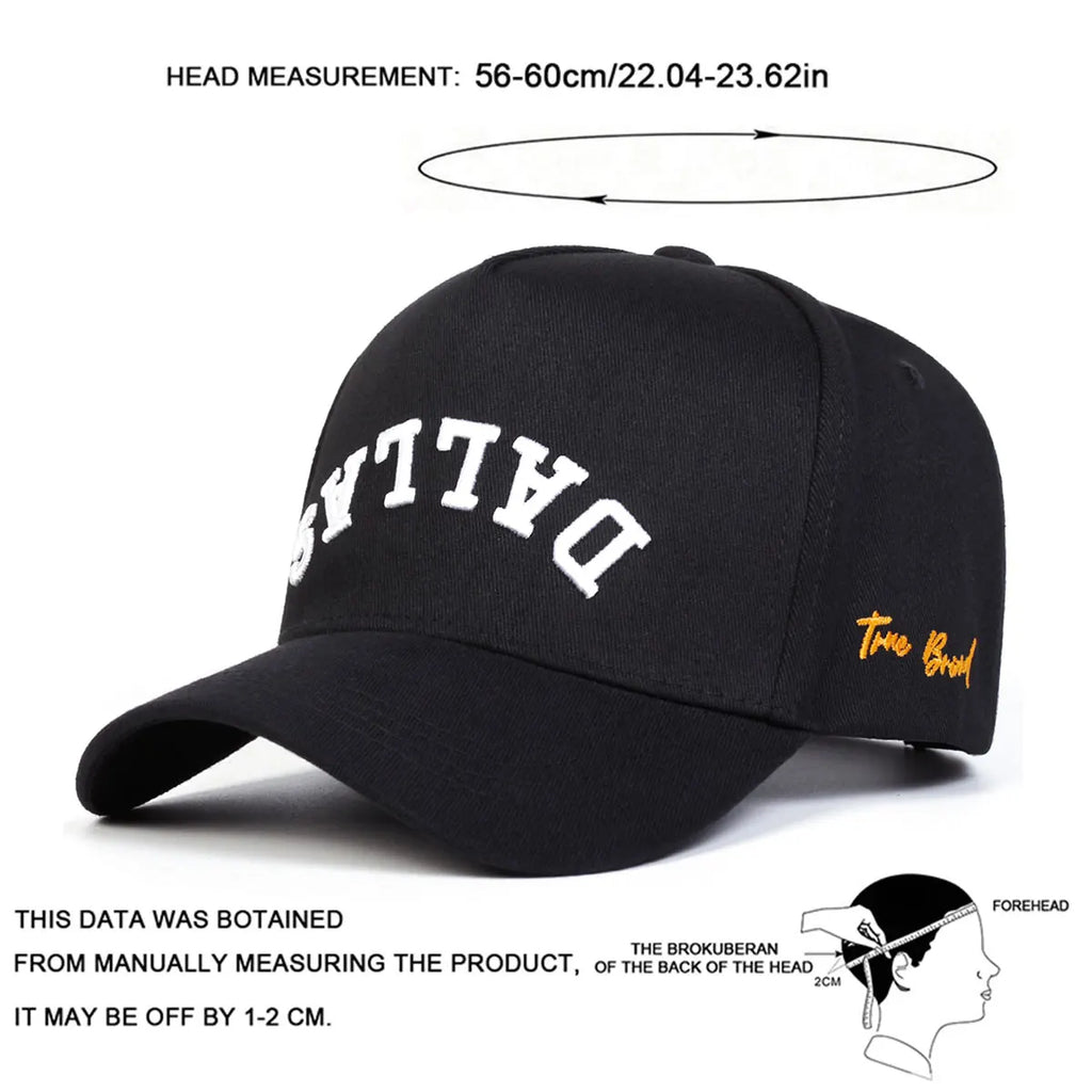 Unisex DALLAS Letter Embroidery Baseball Caps Spring and Autumn Outdoor Adjustable Casual Hats Hip Hop Hat Sunscreen Hat
