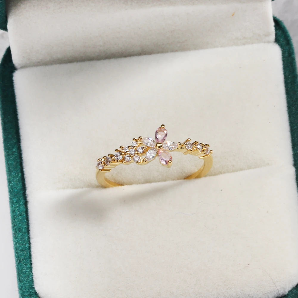 خواتم زهور مرصعة بالزركون المكعب بألوان زاهية ومتألقة للنساء، خاتم فاخر مزين بفيونكة من الزركون الوردي، مجوهرات زفاف للزوجة والصديقة