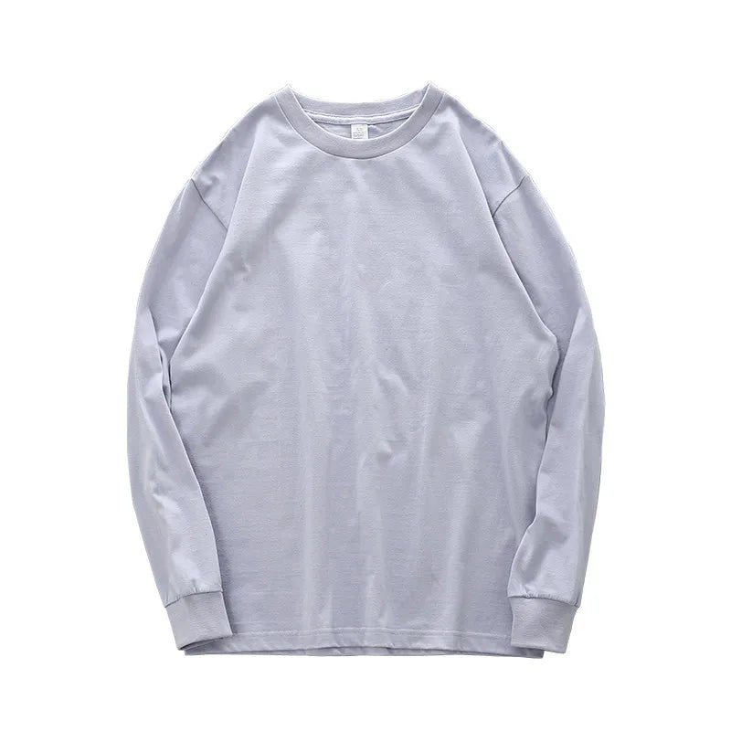 تيشيرت رجالي بأكمام طويلة من دوكين، وزن 280 غرام، مصنوع من القطن الخالص 100%، بقصة واسعة ولون سادة، ملابس رجالية.