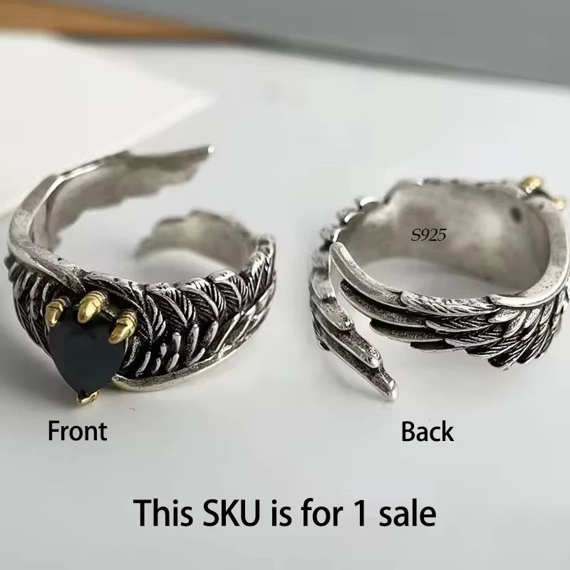 خاتم بانك من الفضة عيار 925 بتصميم تنين مجنح للنساء والفتيات، هدية مثالية للحفلات، مجوهرات عصرية مستوحاة من موسيقى الهيب هوب الكلاسيكية، خدمة توصيل مباشرة.