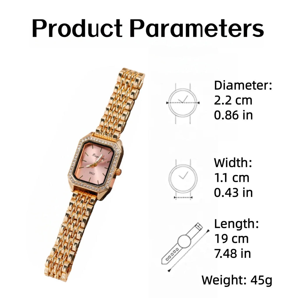 Elegant Women's Quartz Watches Classic Gold and Silver Colors Square Dial Rhinestone-set Bezel Fashion Female Watch Accessories