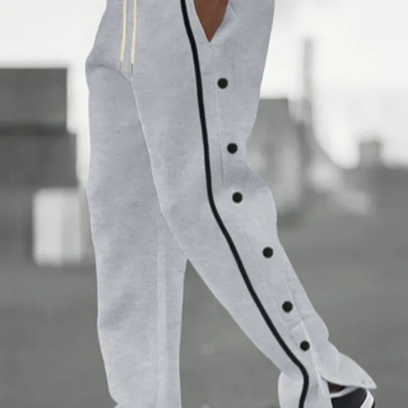 Autumn New Fashion Men's Casual Sports Buttoned Pants Straight Drawstring Trousers