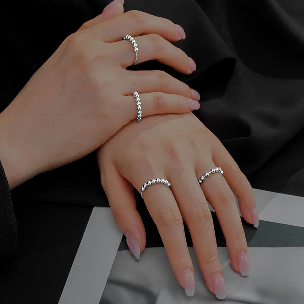 خواتم جديدة من الفضة الإسترليني عيار 925 لتخفيف التوتر، مزودة بخرز دوار، قابلة للتعديل، مناسبة للنساء والرجال، مجوهرات فاخرة
