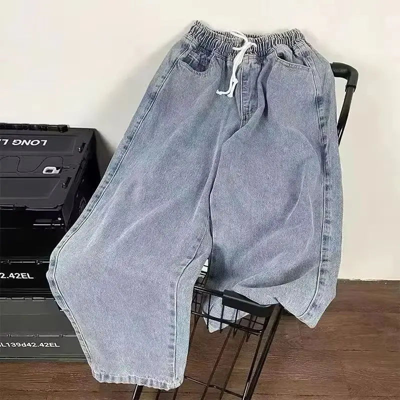 2025 New Streetwear Loose Jeans Men Korean Style Fashion Loose Straight Wide Leg Pants Men's Brand Clothing Black Light Blue