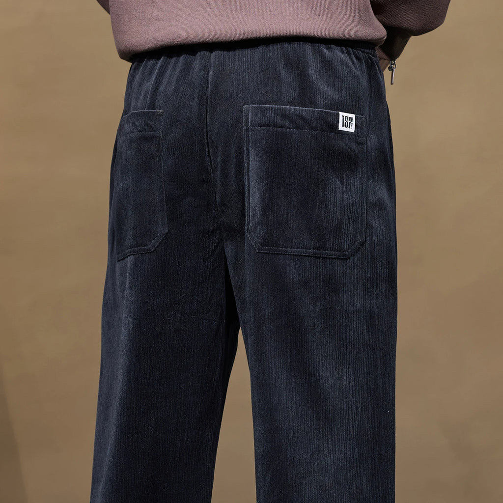 Soft Corduroy Men's Casual Pants Autumn New Elastic Waist Loose Straight Black Gray Trousers Comfortable Fashion Male Clothes