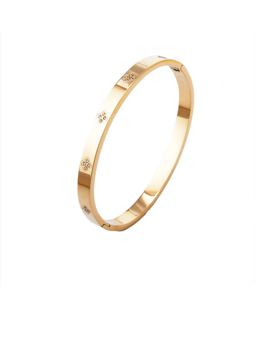 سوار أنيق من الفولاذ المقاوم للصدأ مع زهرة البرسيم الرباعية الماسية، خصر صغير، سوار مجوف من زهرة البرسيم الرباعية للنساء