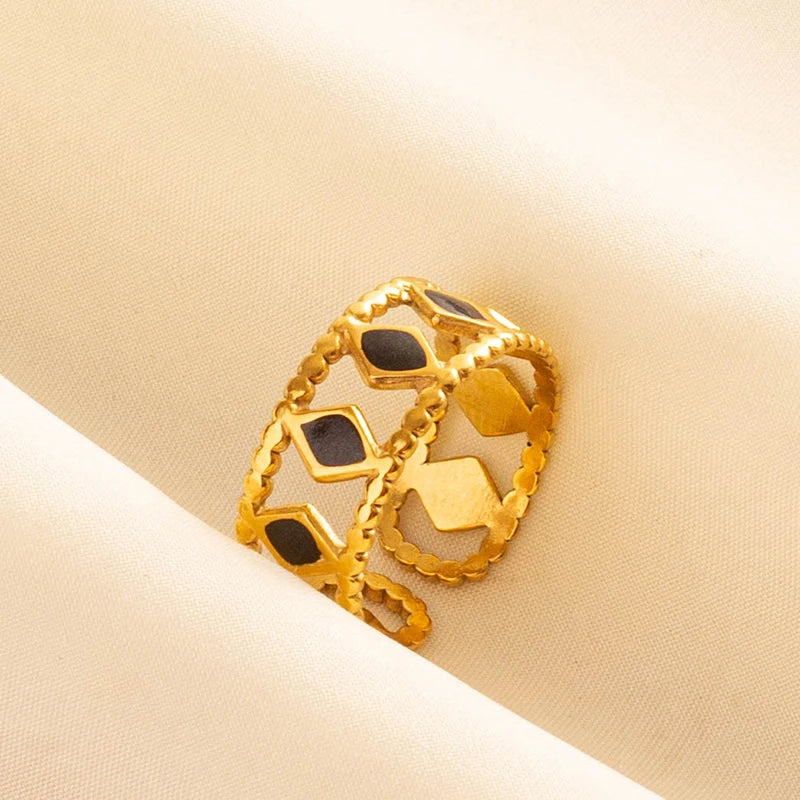 خاتم مفتوح قابل للتعديل بتصميم عين الحسد، قلب، شمس، قلب، للنساء والرجال، إكسسوارات، مينا أسود، مجوهرات عتيقة، خاتم من الفولاذ المقاوم للصدأ، هدية