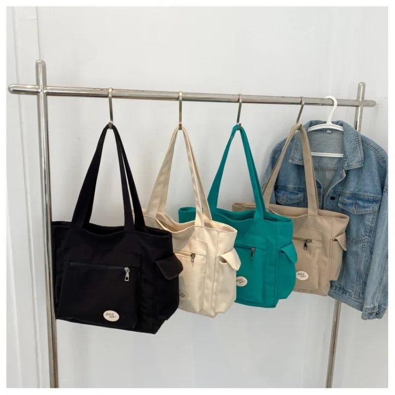 حقيبة كتف أنيقة للنساء، حقيبة حمل كبيرة السعة للطلاب، حقيبة يد قماشية جديدة للتنقل، حقيبة نسائية صديقة للبيئة