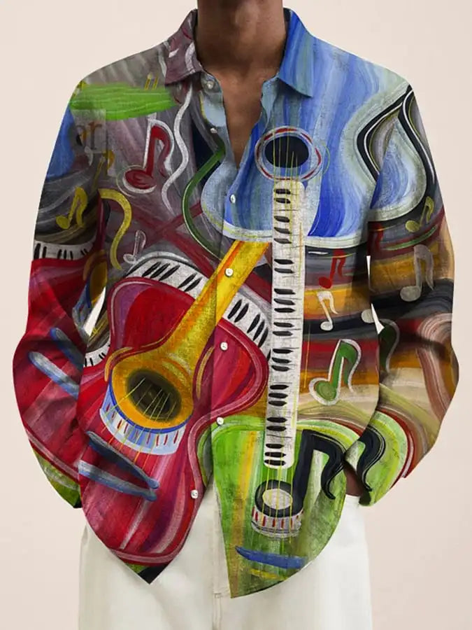 قميص رجالي جديد لعام 2024، مطبوع عليه رسومات فنية ثلاثية الأبعاد، بصف أزرار واحد وأكمام طويلة، قميص كاجوال بياقة فضفاضة وأكمام طويلة