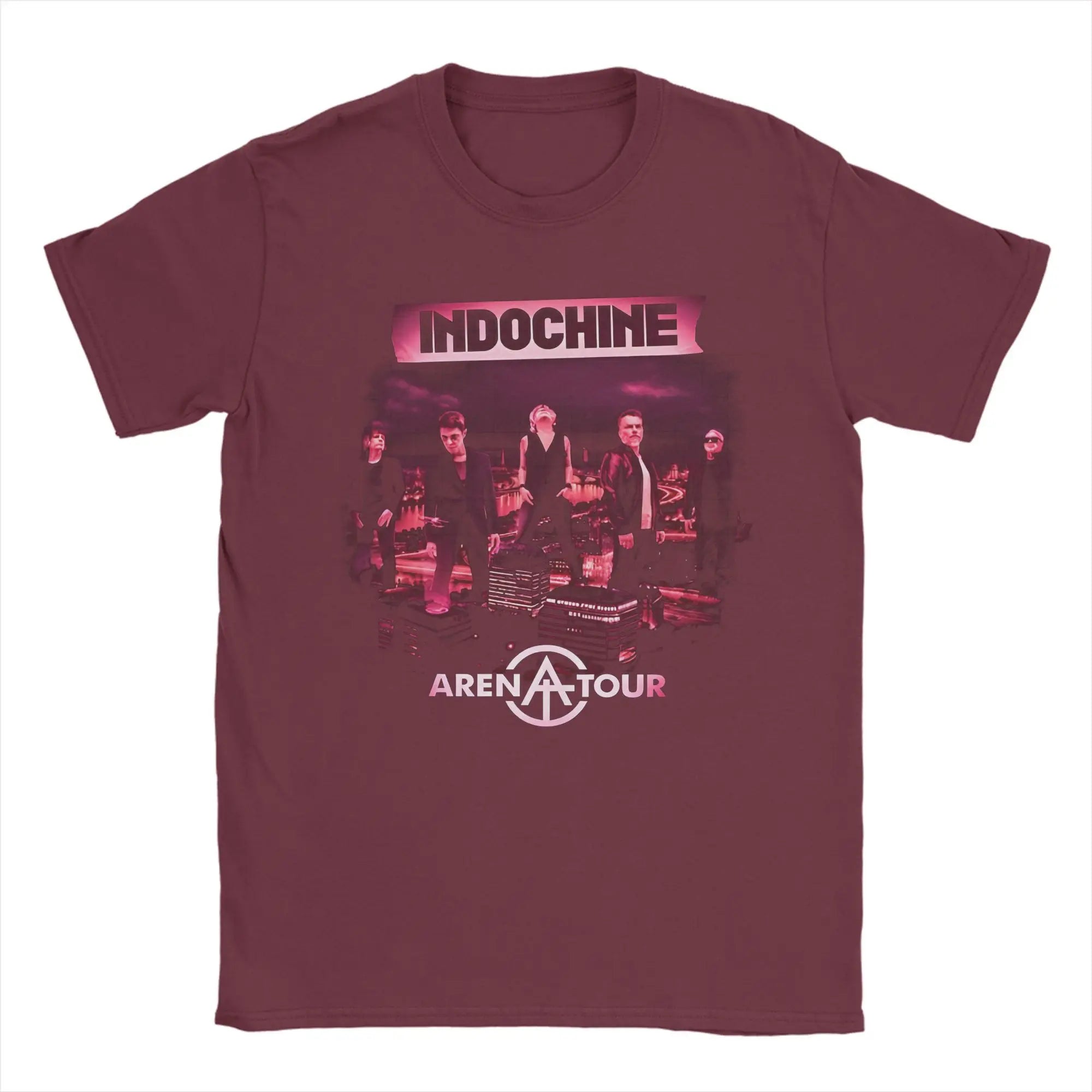 تي شيرت رجالي من القطن بتصميم كلاسيكي مطبوع عليه Indochine Arena Tour، تي شيرت برقبة دائرية، تي شيرتات بوب روك باند بأكمام قصيرة، بضائع بمقاسات كبيرة