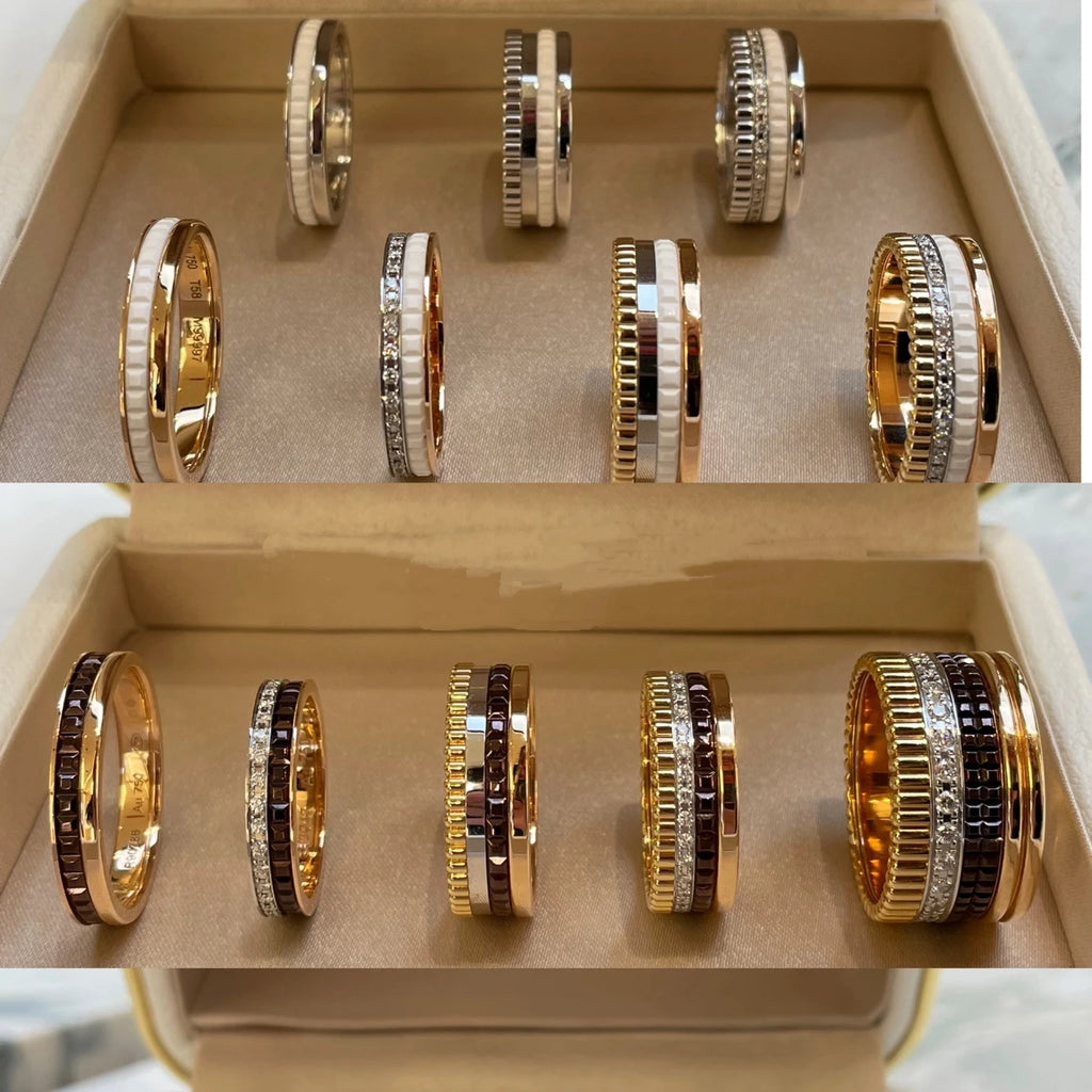 خواتم دوارة فاخرة على الطراز الفرنسي للرجال والنساء قابلة للدوران مصنوعة من مادة الموزانيت عالية الجودة باللونين الأسود والأبيض هدية للمهرجانات