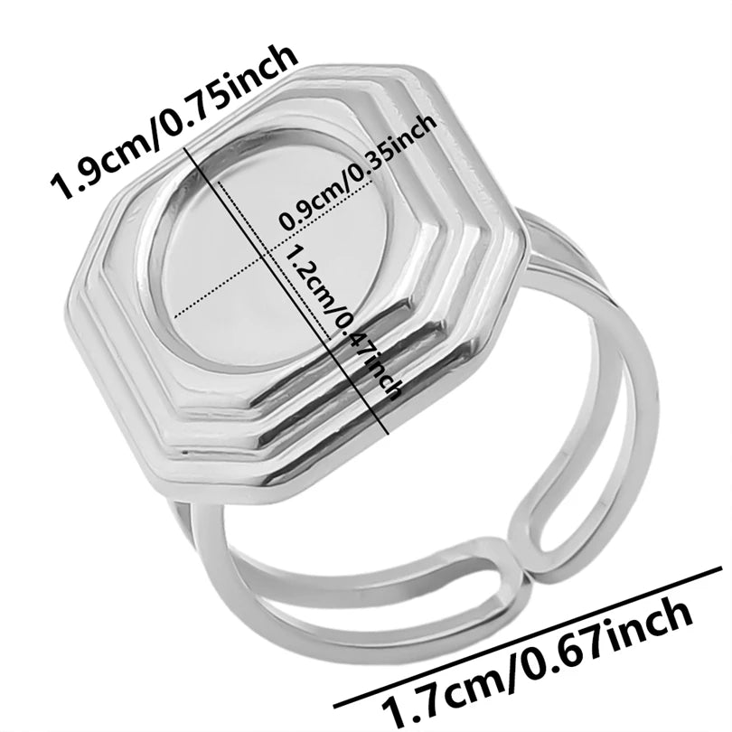 خواتم من الفولاذ المقاوم للصدأ بتصميم هندسي دائري بيضاوي على شكل قلب، قابلة للتعديل، مصنوعة يدويًا، مناسبة للنساء والرجال، بتصميم مفتوح.