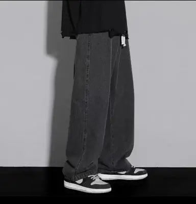 Straight Jeans Men's Elastic Waist Loose Denim Pants Cotton Summer Wide Leg Jeans Mens Summer Clothes Lightweight Baggy Jeans
