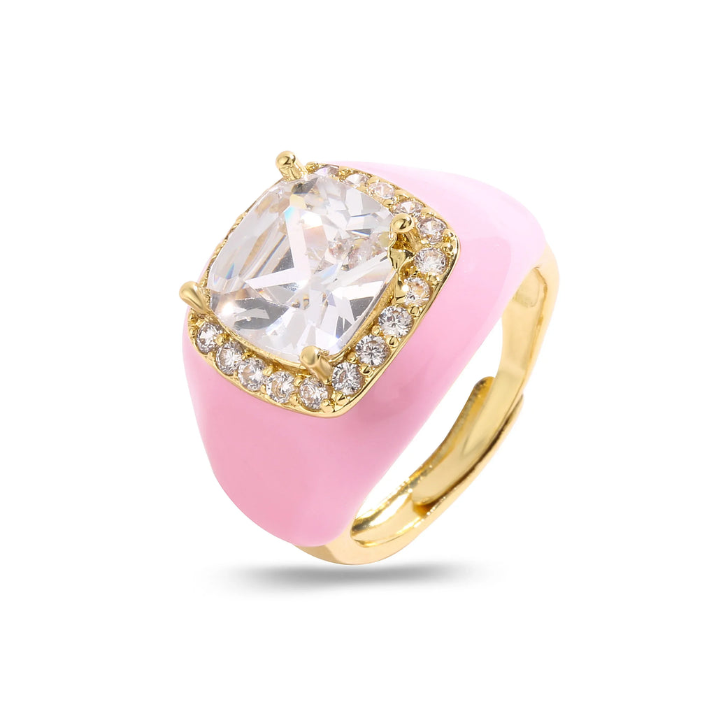 HECHENG,Multicolor Enamel Dripping Oil Zircon Open Ring For Women Adjustable Gold Plated Chunky Finger Rings Gift