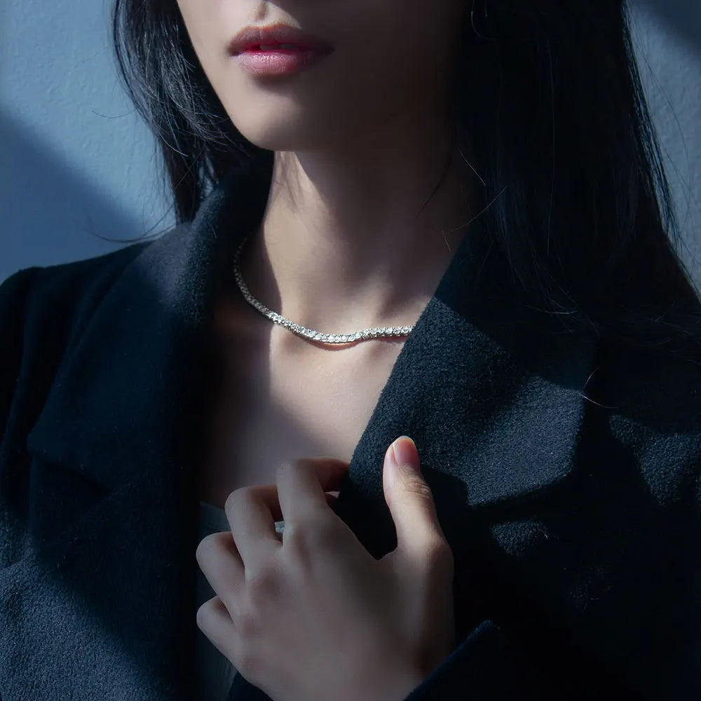 قلادة من مادة النحاس والزركون اللامع بطول 3 مم و4 مم و5 مم، سلسلة تنس من صف واحد، للرجال والنساء، مجوهرات مثلجة، نقش مجاني للاسم