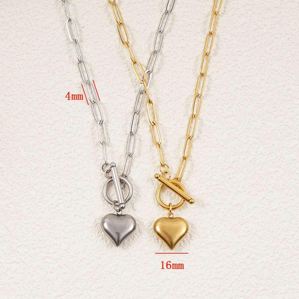 Stainless Steel Hear necklaces For Women Gold/Silver Color Metal Toggle Clasp Choker Collier Femme Valentine's Day Gift