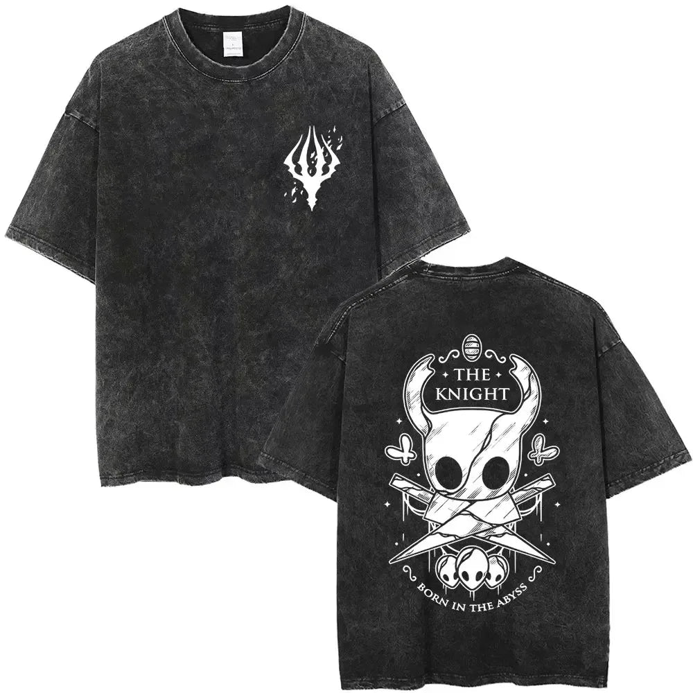 تي شيرت جرافيكي مطبوع عليه لعبة هولو نايت الكلاسيكية المغسولة للرجال والنساء، تي شيرت كاجوال من القطن بأكمام قصيرة، تي شيرت كبير الحجم للجنسين