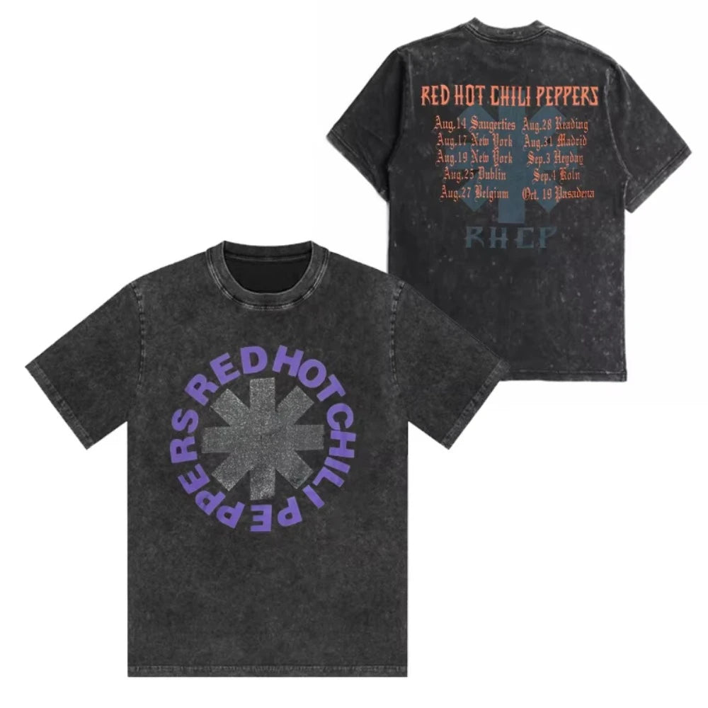 تي شيرت رجالي ونسائي مطبوع عليه شعار فرقة ريد هوت تشيلي بيبرز، مصنوع من القطن المغسول بتصميم هيب هوب، بأكمام قصيرة، ومقاسات كبيرة، مناسب للصيف