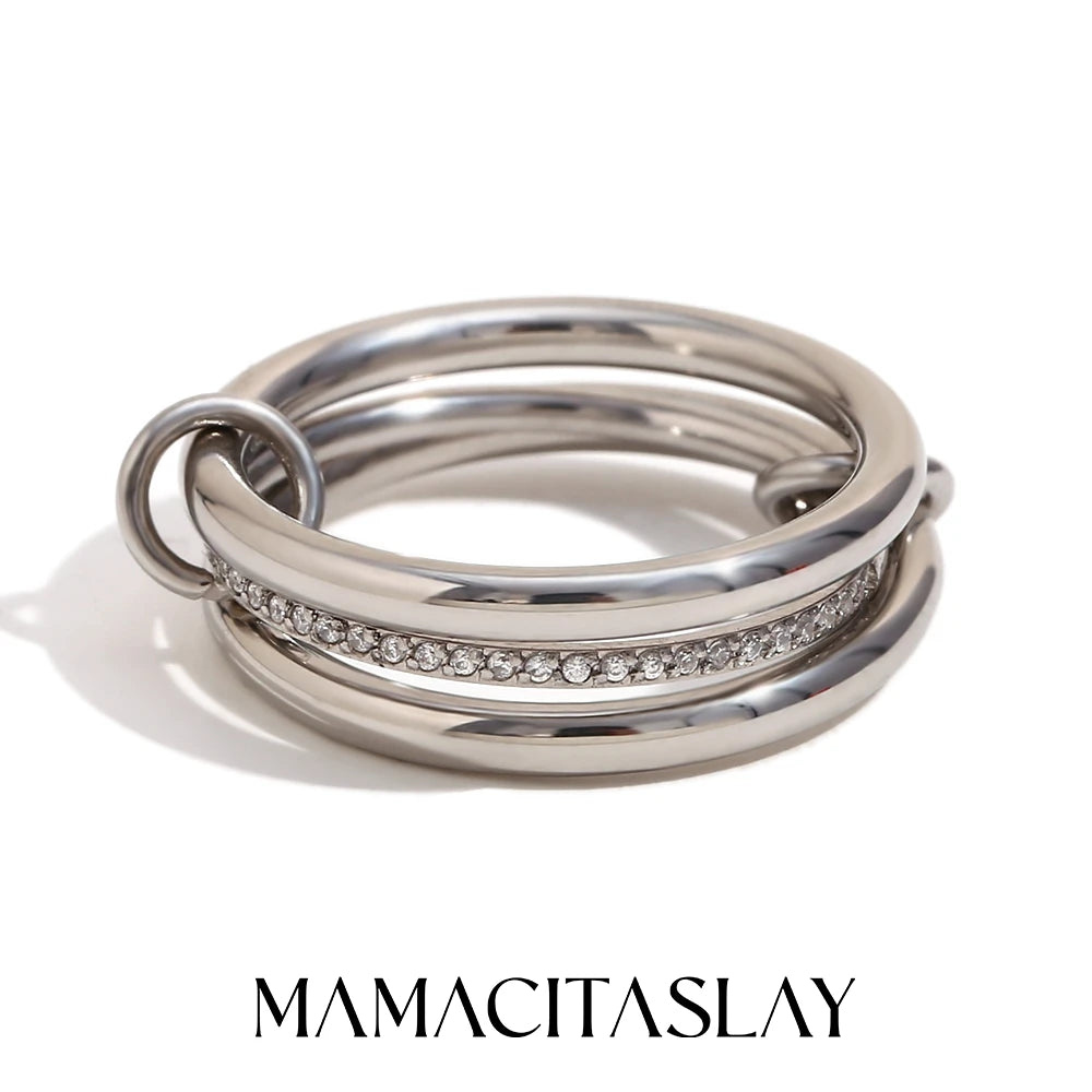 خواتم MamacitaSlay الفريدة الرائعة ذات الثلاثة أو الأربعة أصابع على شكل سلسلة من الفولاذ المقاوم للصدأ، مجوهرات عصرية مقاومة للماء للنساء والرجال، هدايا