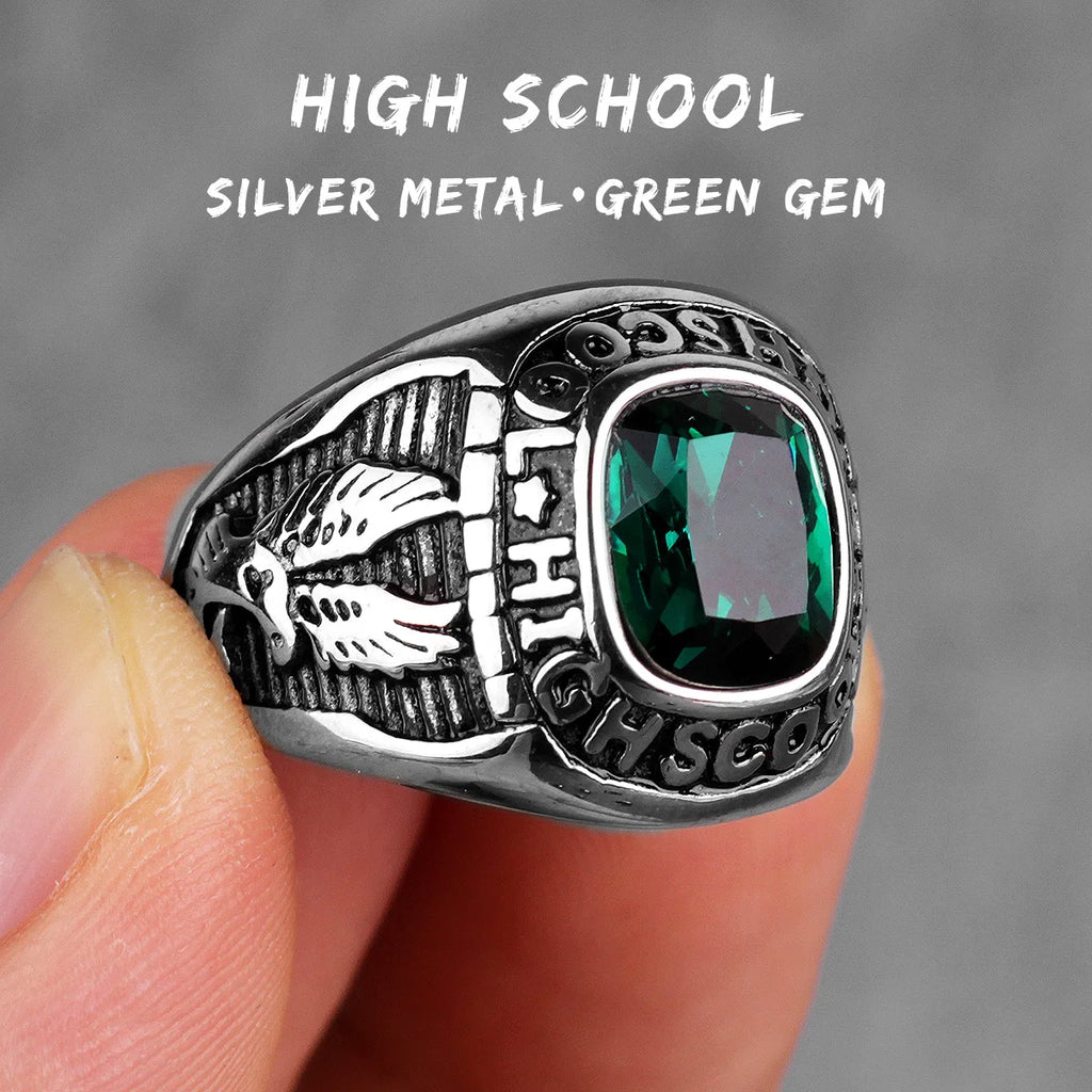 Stainless Steel Men Rings Rhinestone High School Eagle Punk Hip Hop for Biker Male Boyfriend Jewelry Creativity Gift Wholesale